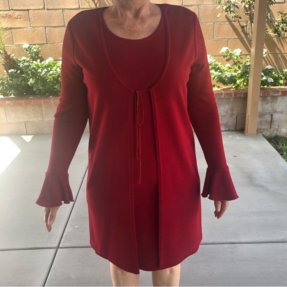 Elegant Red Long Sleeve Dress with Ruffle Cuffs